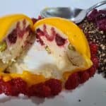 raspberry pistachio semifreddo with chocolate soil dragon fruit scaled