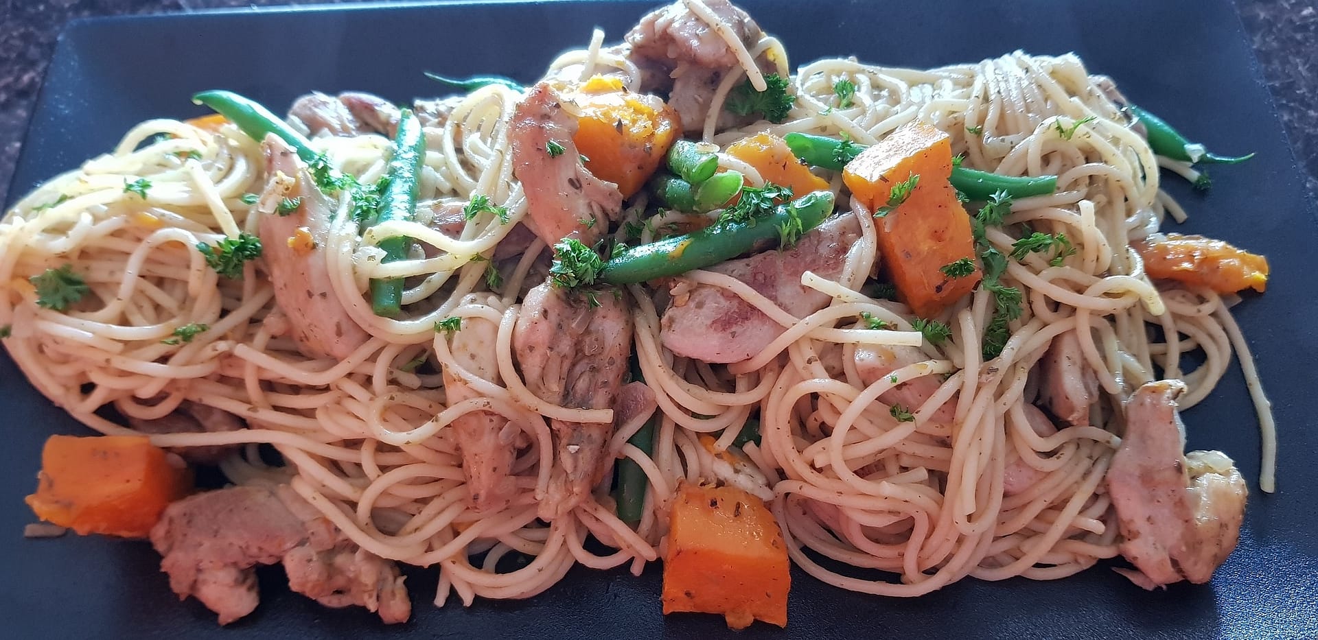 pesto chicken pumpkin spaghetti